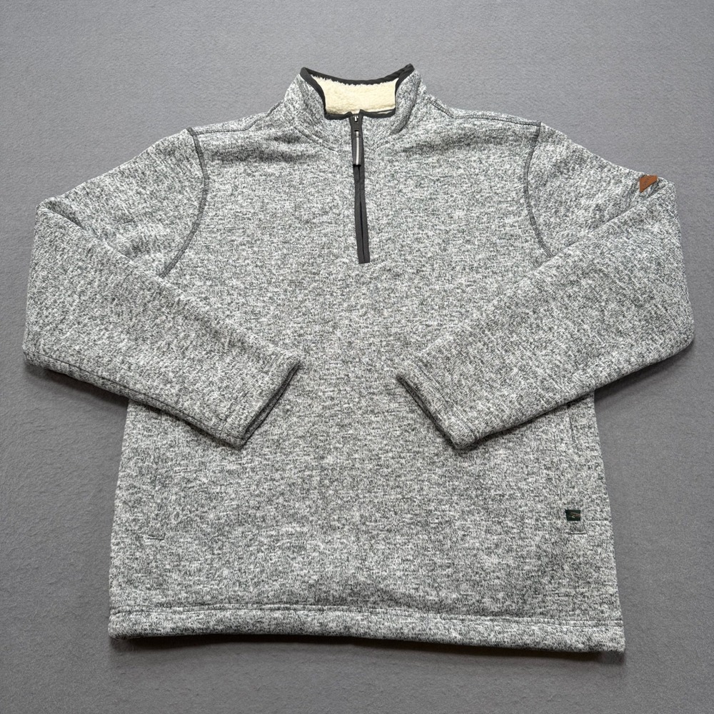 Orvis Quarter Zip Sweater Men's Large Gray Sherpa Lined Knit Pullover Streetwear